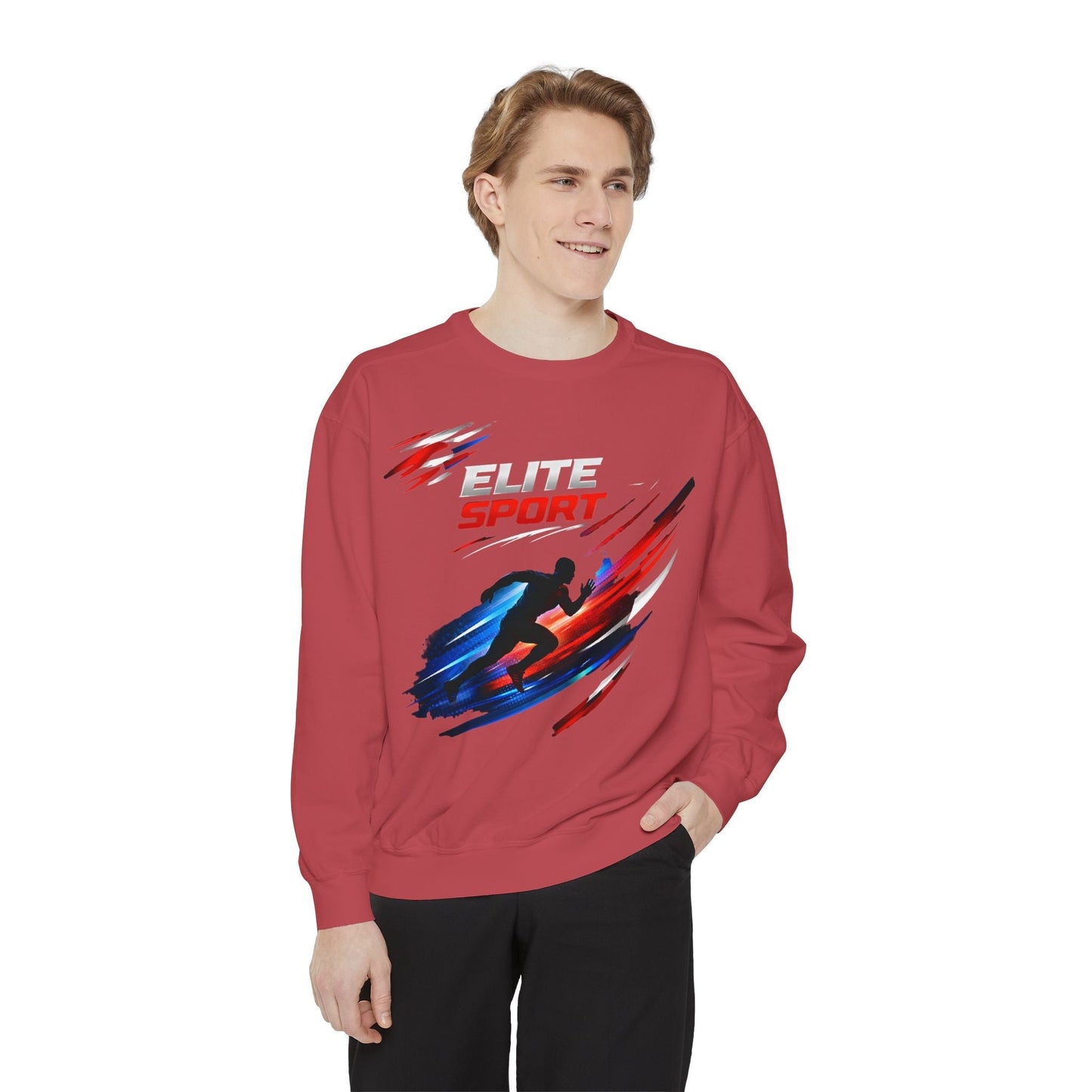 Unisex garment-dyed sweatshirt in heavyweight cotton blend with relaxed streetwear fit and rolled-forward shoulders