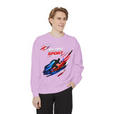 Unisex garment-dyed sweatshirt in heavyweight cotton blend with relaxed fit and vintage streetwear style