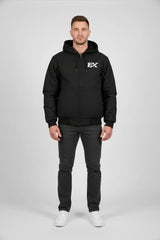 Men’s heavyweight duck cloth hooded work jacket with quilted lining and vintage finish